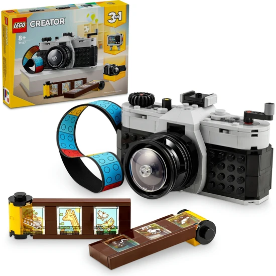 LEGO® Creator Retro Fotoğraf Makinesi 31147 - 8 Yaş ve Üzeri Çocuklar için Televizyon ve Video Kamera Model Seçenekleri İçeren 3#ü 1 Arada Yaratıcı Oyuncak Yapım Seti (261 Parça)