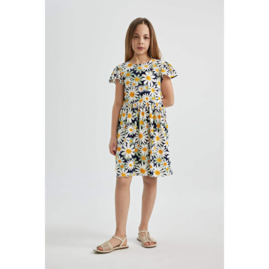 DeFacto Kız Çocuk Çiçekli Kısa Kollu Elbise B4339A824SM
