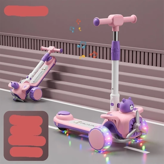 Cz Yeni Çocuk Scooter Katlanır Scooter Çocuklar Oturabilir ve Katlanabilir Scooter Karikatür Yel Değirmeni Uçak Kaykay Kaydırabilir (Yurt Dışından)