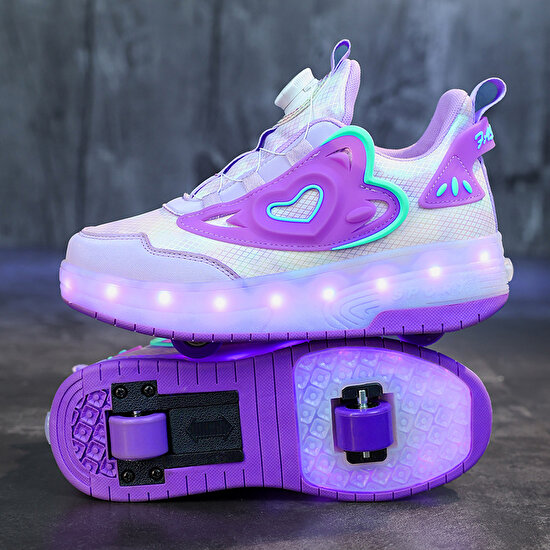 Lebeigo Çocuk Ayakkabıları Çift Tekerlekli Çıkarılabilir Gizli Kız Ayakkabıları Işıklarla Şarj Oluyor Renkli Saçlar Pürüzsüz Tekerlekli Patenler (Yurt Dışından)