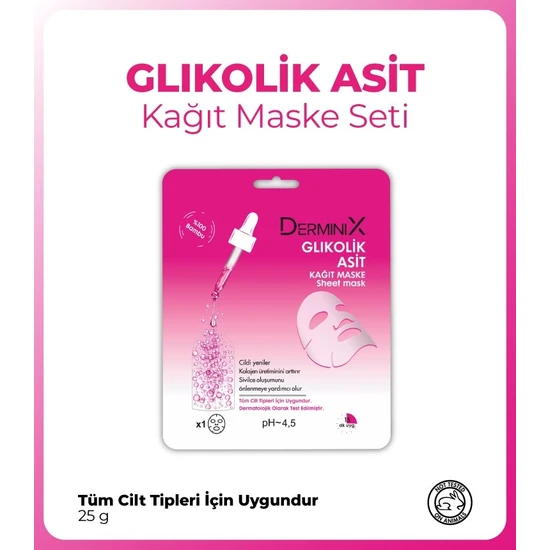 Derminix Glikolik Asit Gözenek Sıkılaştırıcı ve Sivilce İzi Giderici Yüz Kağıt Maskesi