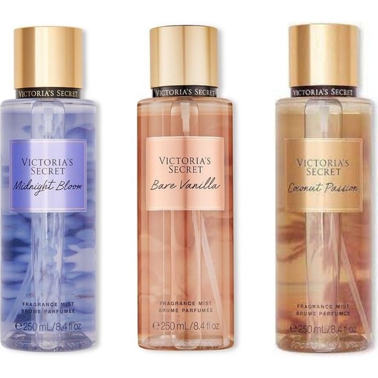 Victoria's Secret Vücut Spreyi Üçlü Set: Bare Vanilla, Midnight Bloom, Coconut Passion 250 ml