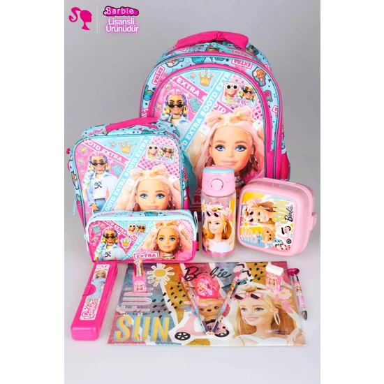 Barbie Pınk Gırl Özel Koleksiyon Lisanslı Okul ve Beslenme Çantası,beslenme Kutusu Ile Kırtasiye Okul Seti