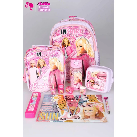 Barbie Pınk Gırl Özel Koleksiyon Lisanslı Okul ve Beslenme Çantası,beslenme Kutusu Ile Kırtasiye Okul Seti