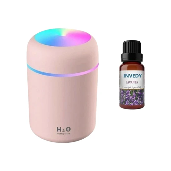 Humidifier Pembe 300 ml Ultrasonik Hava Nemlendirici Buhar Makinesi ve Lavanta Uçucu Yağ Buhurdanlık Esansı 2