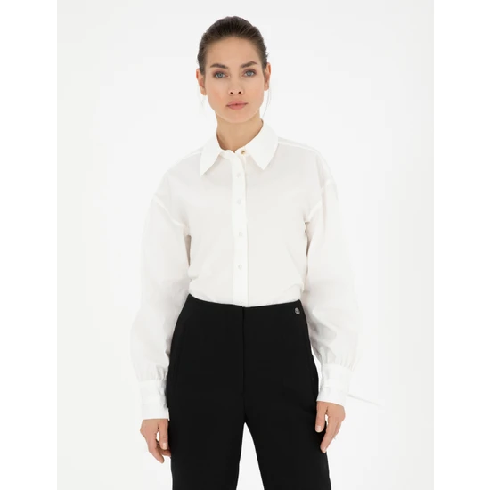 Pierre Cardin Kadın Beyaz Comfort Fit Uzun Kollu Gömlek 50284669-VR013