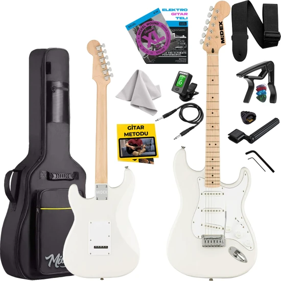 Midex RPH-30WH Maple Klavye Strat Kasa SSS Elektro Gitar Seti