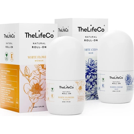 TheLifeCo Doğal Roll-On Deodorant White Cedar (Erkek) 60 ml – White Flowers ( Kadın) 60 ml