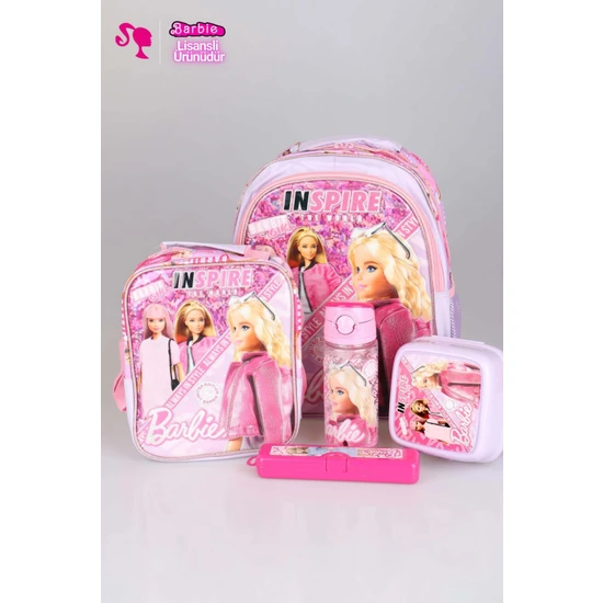 Barbie Dekomus Lisanslı Okul Çantası,termal Beslenme Çantası,trıtan Matara,beslenme Kabı ve Kalem Kutusu Okul Seti