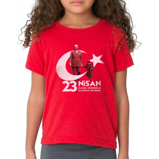 Crea Eymer Wear 23 Nisan Çocuk Bayramı Türk Bayrağı Baskılı Premium Kırmızı Tişört