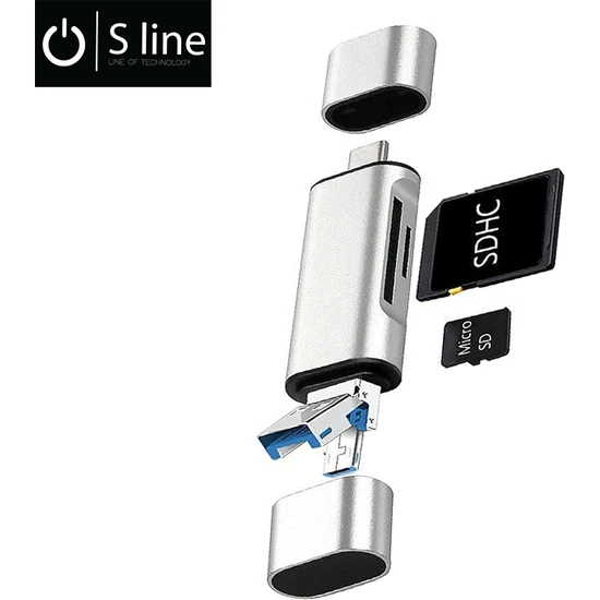 Sline Type C USB Kart Okuyucu Micro Sd Card Reader Çevirici Dönüştürücü Adaptör