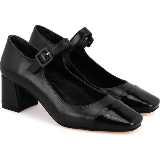 Desa Amaris Siyah Kadın Topuklu Mary Jane Deri Klasik Ayakkabı
