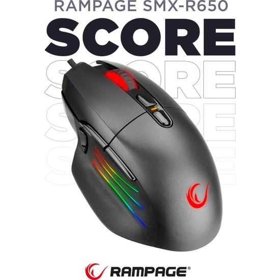 Rampage SMX-R650 SCORE Usb Siyah 10000 Dpi RGB Gaming Oyuncu Mouse