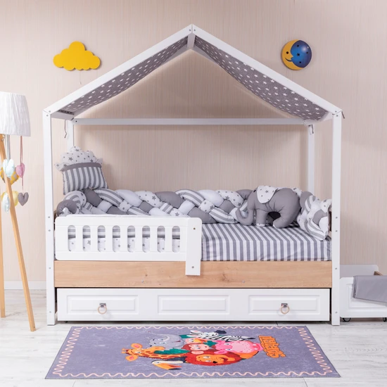 Mini Baby Minibaby Gri Filli 4’lü Örgü Montessori Bebek Çocuk Uyku Seti