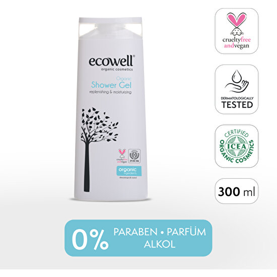 Ecowell Duş Jeli, Organik & Vegan Sertifikalı, Arındırıcı, Tazeleyici, Hipoalerjenik, Argan Mucizesi, 300ml