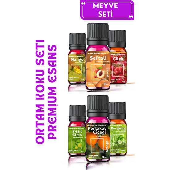 Aroma Terapi TR Meyve Seti 6 Adet - Esansiyel Yağ & Aromatik Oda ve Ortam Koku Seti