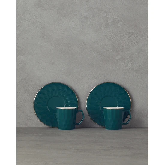 English Home Hestia New Bone China 4 Parça 2 Kişilik Kahve Fincan Takımı Koyu Yeşil