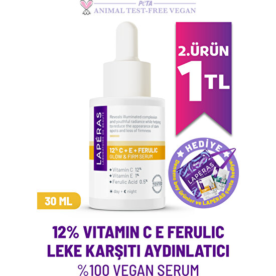 Laperas C Vitamini 12% C E Ferulic Aydınlatıcı Sıkılaştırıcı Ton Eşitleyici Vitaminli Yüz Cilt Serumu