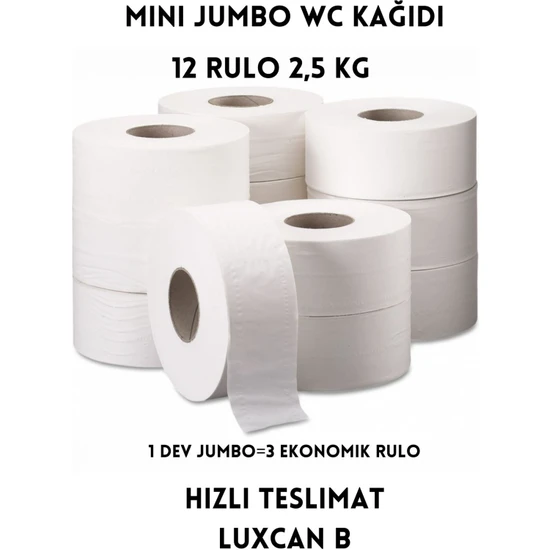 LuxCan B Mini Jumbo Tuvalet Kağıdı 12 Rulo 2,5 kg Dev Jumbo Wc Kağıdı Avantajlı Paket 2 Katlı Hızlı Teslimat