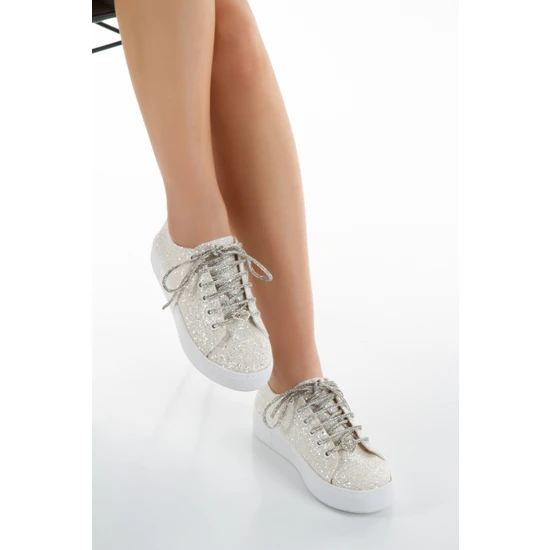 MFT Ayakkabı Kadın Taş Bağcıklı Spor Gelinlik Rahat Ayakkabı