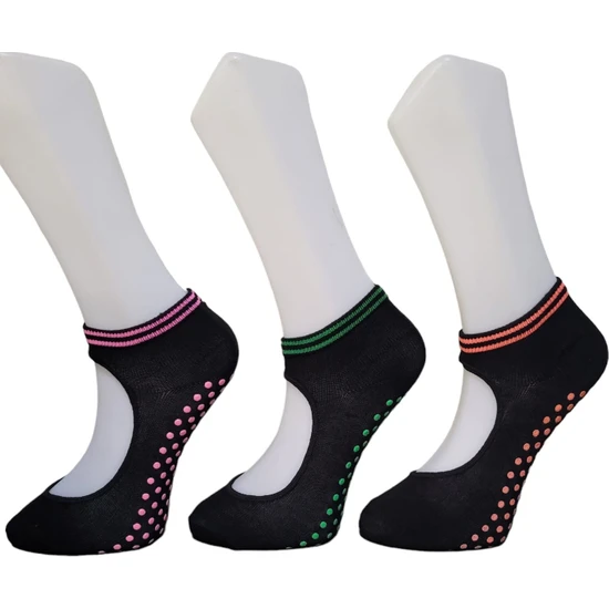 Fanilam 3 Çift Bilekli Kaydırmaz Tabanlı Pilates ve Yoga Çorabı, Reformer Spor Çorap