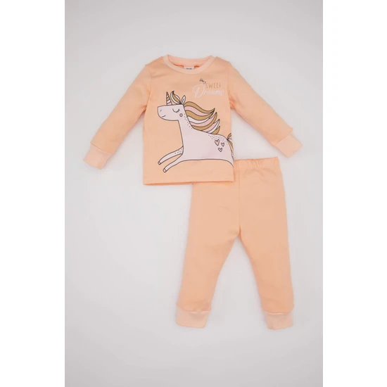 DeFacto Kız Bebek Unicorn Baskılı Uzun Kollu Pijama Takımı C0666A524SP
