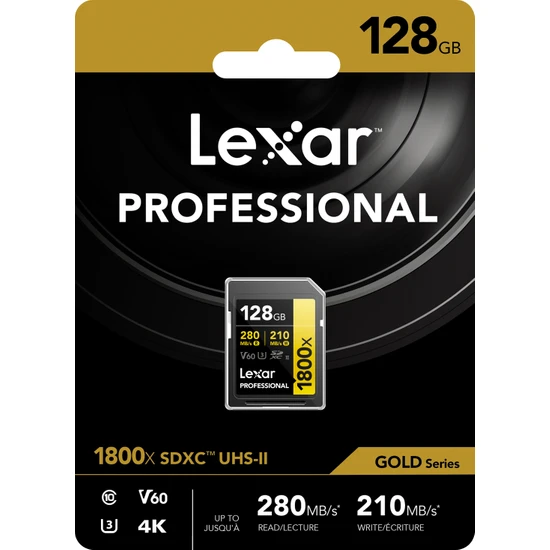 Lexar 128GB Professional 1800x SDXC UHS-II  4K UHD 270MB/sn U3 C10 V60 Hafiza Karti (Gold Series )