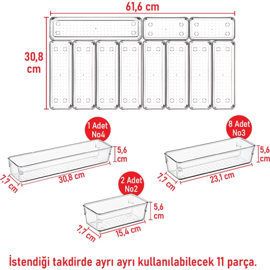 Color House 11'Li Set Kaşıklık Çekmece Içi Düzenleyici Modüler Makyaj Takı Banyo Hobi Buzdolabı Ilaç Organizer