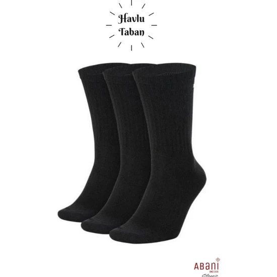 Abani Classic 6 Çift Uzun Spor Çorabı Siyah Terletmez Havlu Taban Çorap