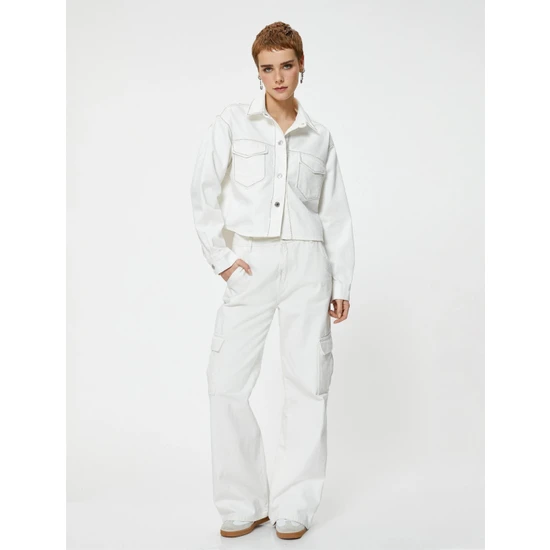 Koton 4Sal50011Md 001 Kırık Beyaz Kadın Denım Ceket