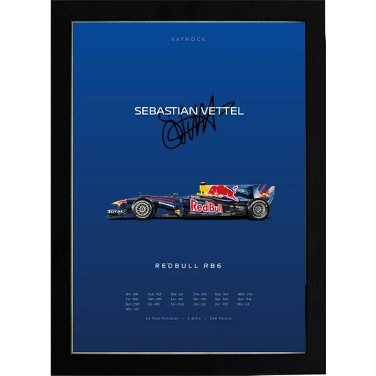 Kaynock Sebastian Vettel Red Bull 21 x 30 cm  - Siyah Çerçeveli