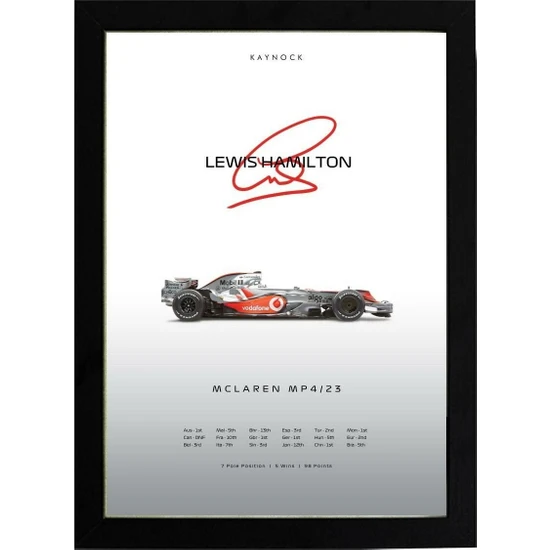 Kaynock Lewis Hamilton Mclaren 21 x 30 cm  - Siyah Çerçeveli