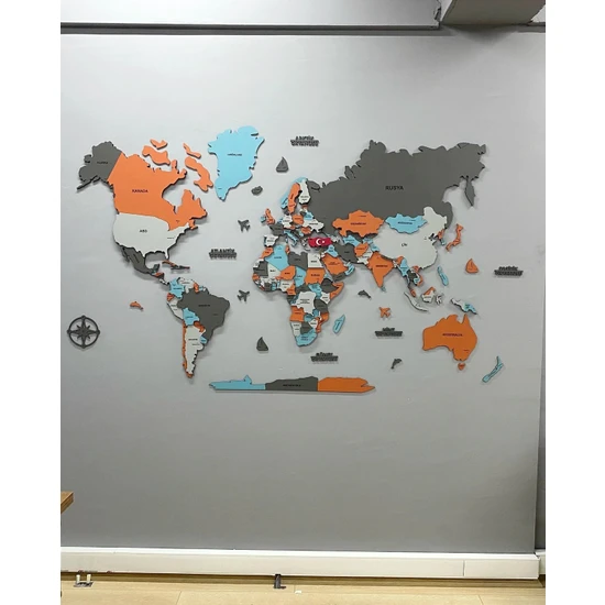 Orendart Çok Katmanlı Ahşap Dünya Haritası 3D