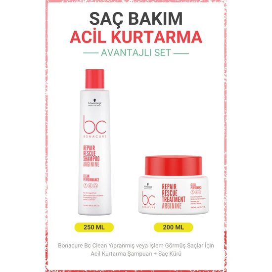 Schwarzkopf Bonacure Bc Clean Acil Kurtarma Şampuanı + Saç Kürü - Yıpranmış Veya Işlem Görmüş Saçlar Için