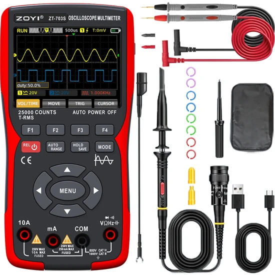 Zoyı ZT-703S 25000 Kontu 50MHZ BANDWIDTH,280MSA/S Yüksek Gerçek Zaman Ohm-Volt-Tester - Kırmızı (Yurt Dışından)