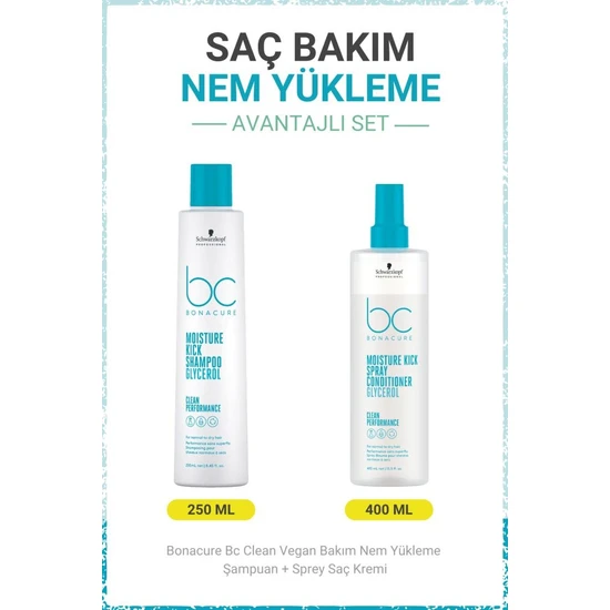 Schwarzkopf Bonacure Bc Clean Nem Yükleme Şampuanı + Sprey Saç Kremi - Kuru ve Kıvırcık Saçlar Için