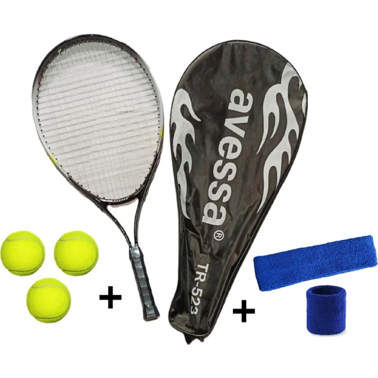 Avessa 4'lü Tenisçi Seti TR-523 23 Inç 200 gr + 3 Adet Tenis Topu + Havlu Kafa Bandı ve Bileklik