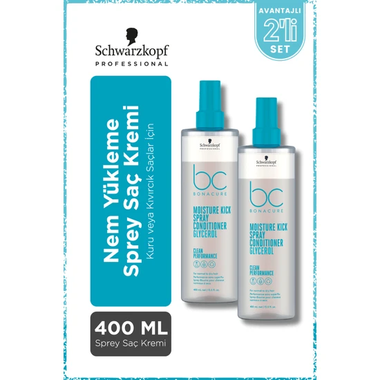 Schwarzkopf Bonacure Bc Clean Nem Yükleme Sprey Saç Kremi 400ML x 2 Adet - Kuru ve Kıvırcık Saçlar Için