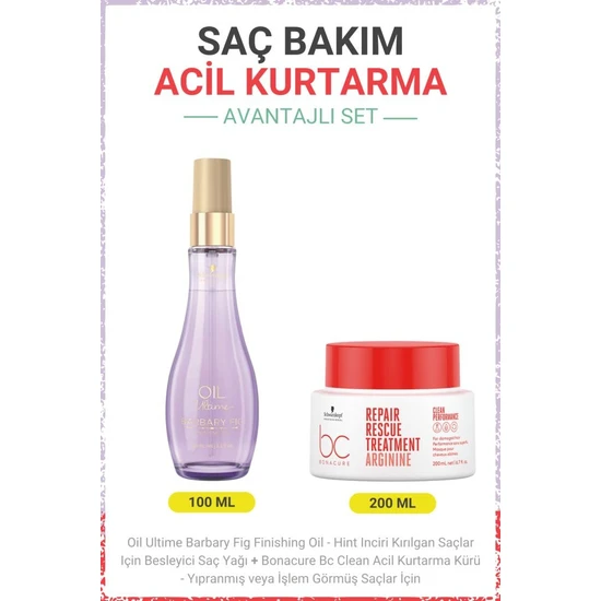 Schwarzkopf Bonacure Barbary Fig Finishing Oil - Besleyici Saç Yağı +  Bc Clean Acil Kurtarma Kürü