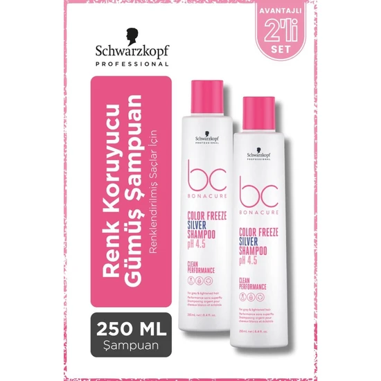 Schwarzkopf Bonacure Bc Clean Renk Koruyucu Gümüş Şampuan 250ML x 2 Adet - Renklendirilmiş Saçlar Için