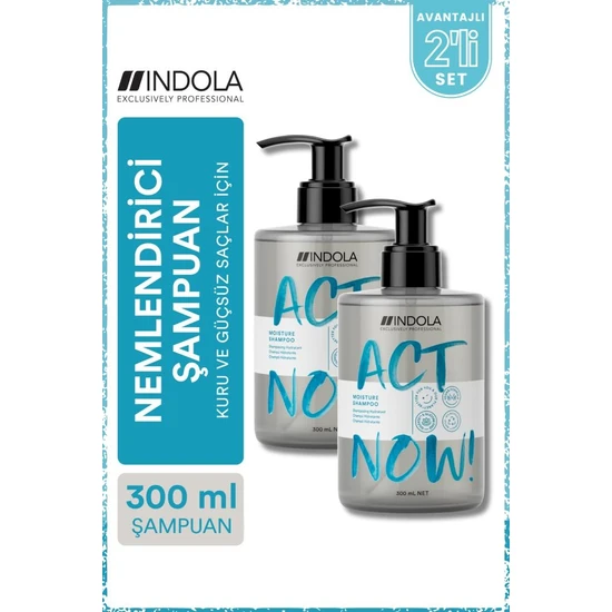 Schwarzkopf Indola Act Now! Kuru ve Güçsüz Saçlar Için Aloe Vera Özlü Nemlendirici Şampuan 300ML |x 2 Adet