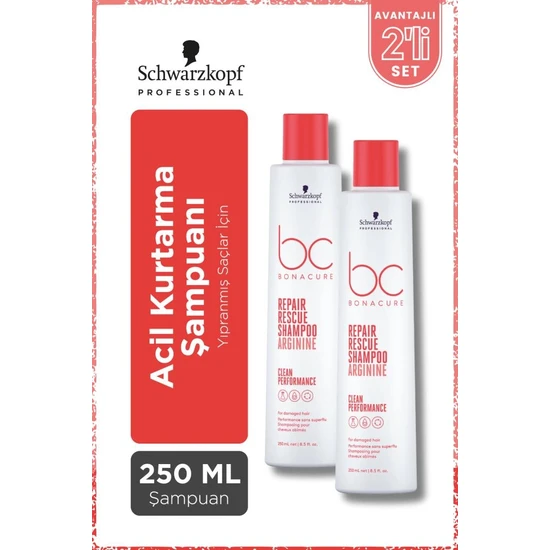 Schwarzkopf Bonacure Bc Clean Acil Kurtarma Şampuanı 250ML x 2 Adet - Yıpranmış Veya Işlem Görmüş Saçlar Için