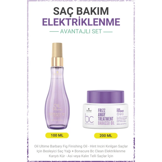 Schwarzkopf Bonacure Barbary Fig Finishing Oil - Besleyici Saç Yağı +  Bc Clean Frizz Away Elektriklenme Karşıtı Kür