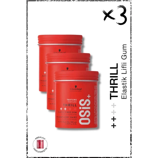 Schwarzkopf Osis Thrill Elastik Lifli Gum Şekillendirici Orta Tutuş 100ML x 3 Adet | Parlaklık Veren Gum Wax