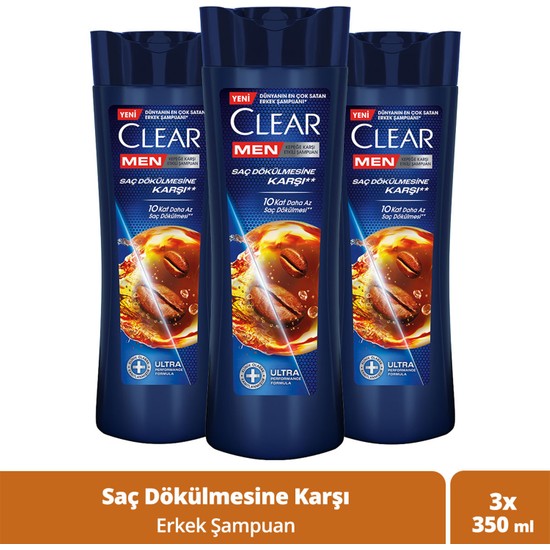 Clear Men Kepeğe Karşı Etkili Şampuan Saç Dökülmesine Karşı Kahve Çekirdeği Özü 350 ml x3