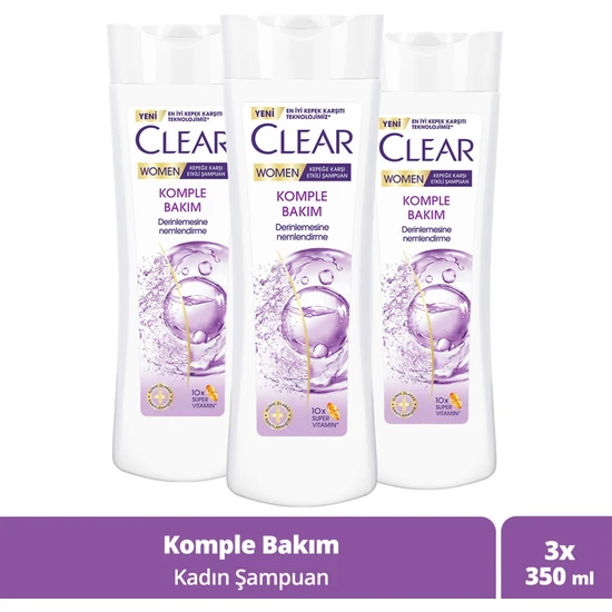Clear Women Kepeğe Karşı Etkili Şampuan Komple Bakım Vitamin Kompleksi 350 ml x3