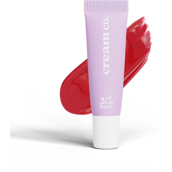Cream Co. Onarıcı Besleyici Dudak Bakım Parlatıcı Nemlendirici Kırmızı Renkli Çilek Aromalı 3in1 Lip Balm 404