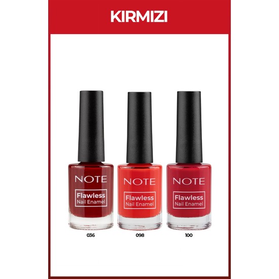 Note Cosmetics 3'lü Kırmızı Oje Seti Parlak Flawless 3 Renk  İthalatçı Altona Cosmetics