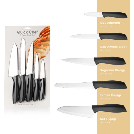 Schafer Quick Chef Bıçak Seti-5 Parça-Siyah