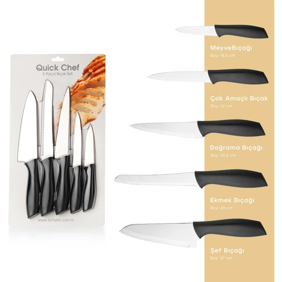 Schafer Quick Chef Bıçak Seti-5 Parça-Siyah